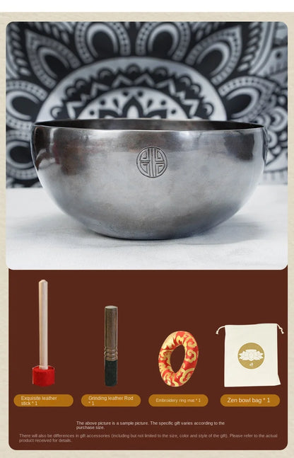 Full Moon Tibetan Singing Bowl Handmade Mindfulness Meditation Nepal Singing Bowls Yoga Chakra Sound Healing Therapy Accessories - AMULET RING STORE