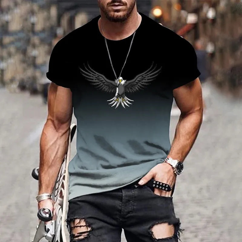 Men's gradient eagle 3D printed T-shirt summer outdoor leisure sports quick-drying short-sleeved tops plus size men's clothing - AMULET RING STORE