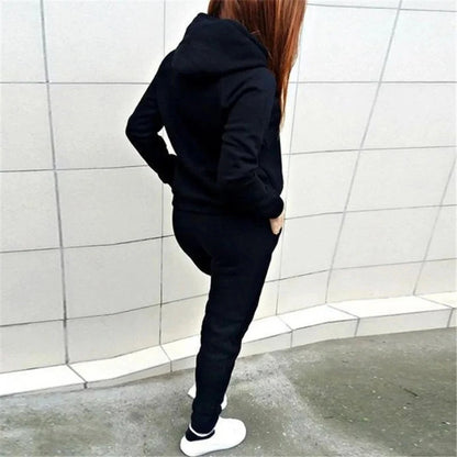 Hot women's 2-piece QUEEN print sports suit sportswear jogging suit women's hooded sportswear suit clothes hoodie+sweatpants - AMULET RING STORE
