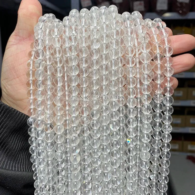 5A Natural Rock Quartz Beads Round Loose Spacer White Crystal 4 6 8 10 12MM Pick Size For Jewelry Making Bracelet Necklace - AMULET RING STORE