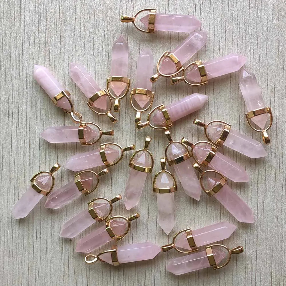 Natural Gem stone Quartz crystal green aventurine pendulum pillar pendants for jewelry making 24pcs/lot Wholesale fast shipping