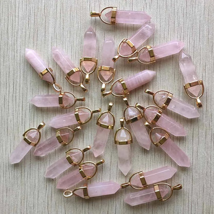 Natural Gem stone Quartz crystal green aventurine pendulum pillar pendants for jewelry making 24pcs/lot Wholesale fast shipping