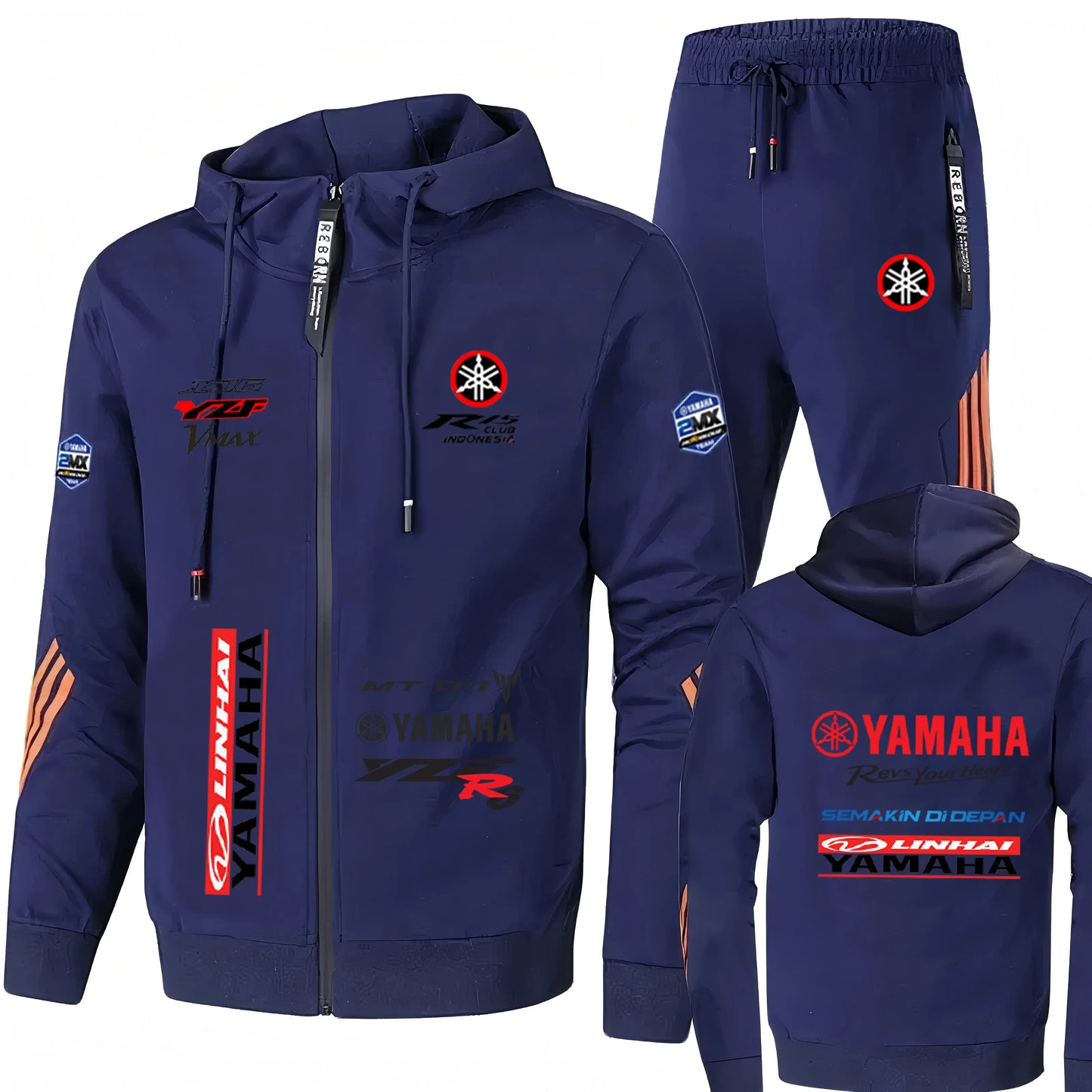 YAMAHA Motorcycle Logo Men's Two Piece Clothes and Pants Set for Morning Running, Sports and Leisure, Outdoor Fishing, Windproof