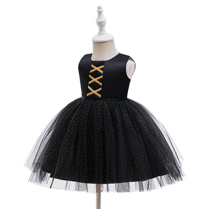 Baby Girl Halloween Costume 0-3 Yrs Little Girl Fantasy Dress Children Pumpkin Skeleton Print Fluffy Gown Kids Cute Orange Frock