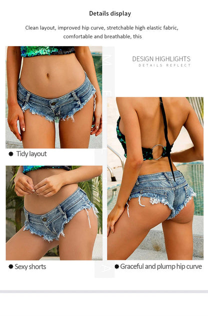 Denim Shorts for Women, Low Waisted, Sexy Summer Beach Clothing, Fashion Clothes - AMULET RING STORE
