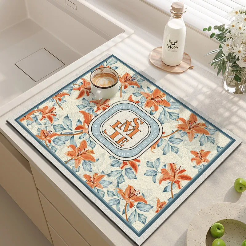 Large Kitchen Super Absorbent Mat Coffee Dish Draining Mat Drying Mat Quick Dry Bathroom Drain Pad Kitchen Faucet Placemat - AMULET RING STORE