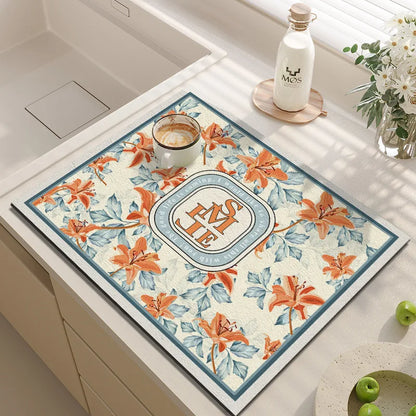 Large Kitchen Super Absorbent Mat Coffee Dish Draining Mat Drying Mat Quick Dry Bathroom Drain Pad Kitchen Faucet Placemat - AMULET RING STORE