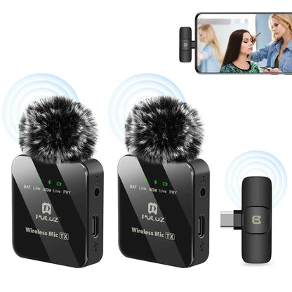 PULUZ 2.4G Wireless Lavalier Microphone Live Broadcast Gaming Microphone For iPhone Type-C Android Camera Audio Video ForYouTube