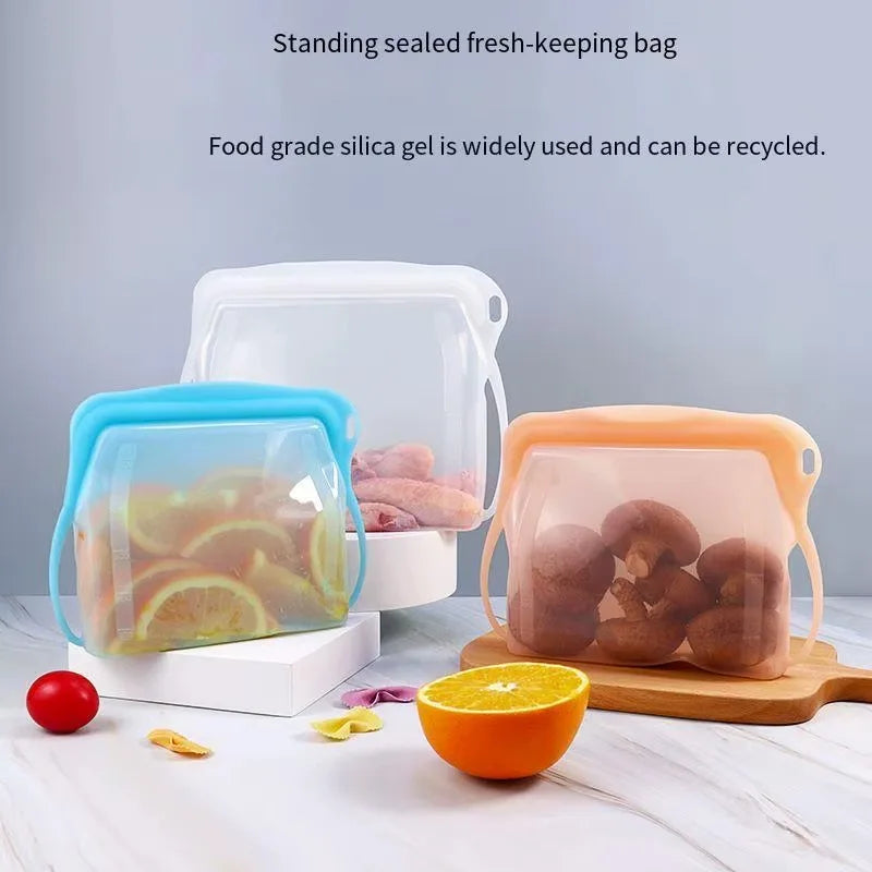 Silicone Zipper Bag,Kitchen Fresh-keeping Bags for Fruits and Vegetables,Portable Self-sealing Storage Bag for Daily Necessities - AMULET RING STORE