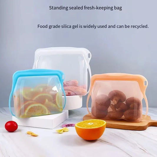 Silicone Zipper Bag,Kitchen Fresh-keeping Bags for Fruits and Vegetables,Portable Self-sealing Storage Bag for Daily Necessities - AMULET RING STORE