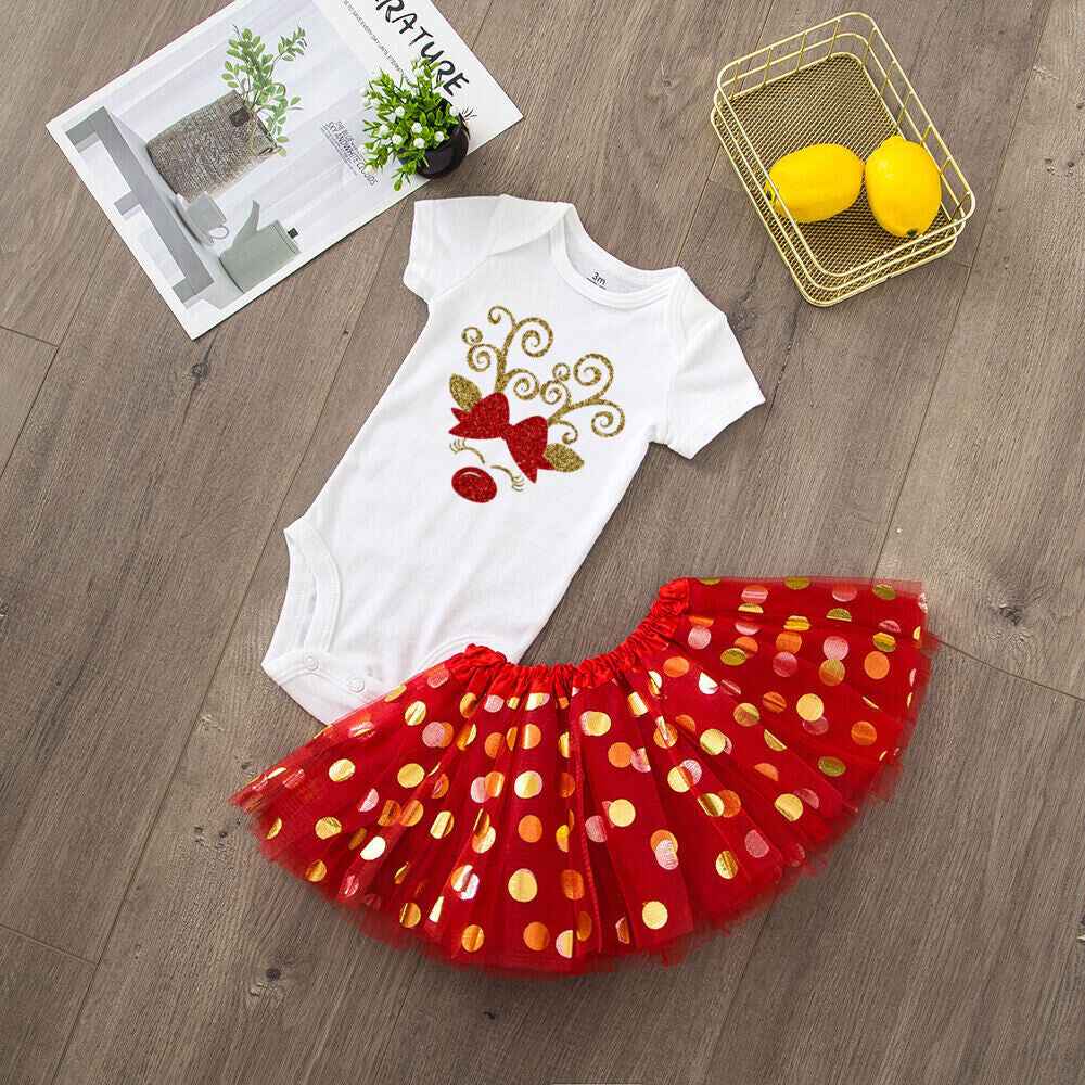 My 1st Christmas Baby bodysuit + Dress set Christmas Party Baby girl Dresses Infant short Sleeve cake Dress Set Toddler Clothing
