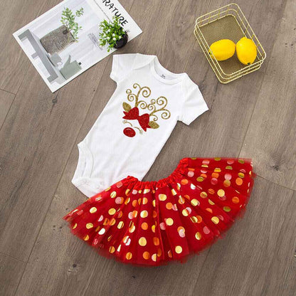 My 1st Christmas Baby bodysuit + Dress set Christmas Party Baby girl Dresses Infant short Sleeve cake Dress Set Toddler Clothing