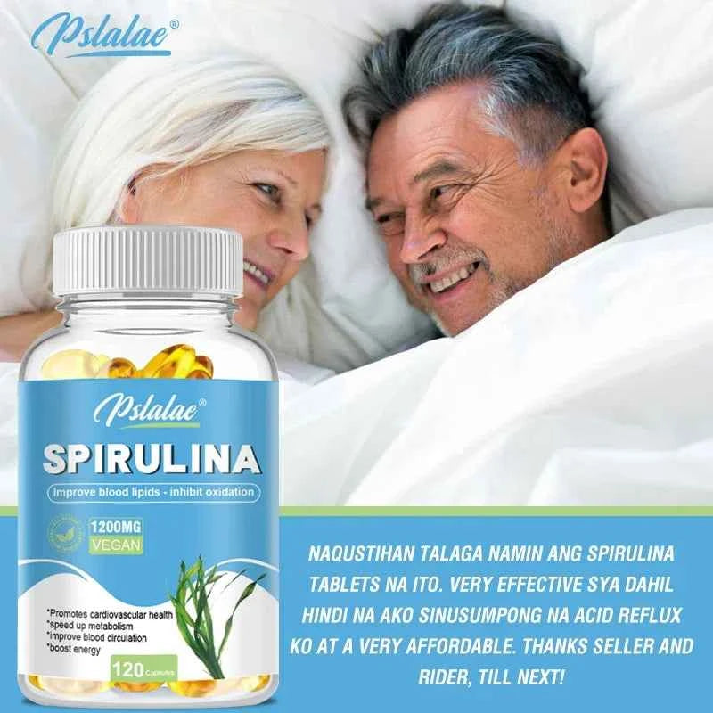 Organic Spirulina Capsules - Helps Detoxify, Supports Immune System Health, Antioxidant, Boosts Energy