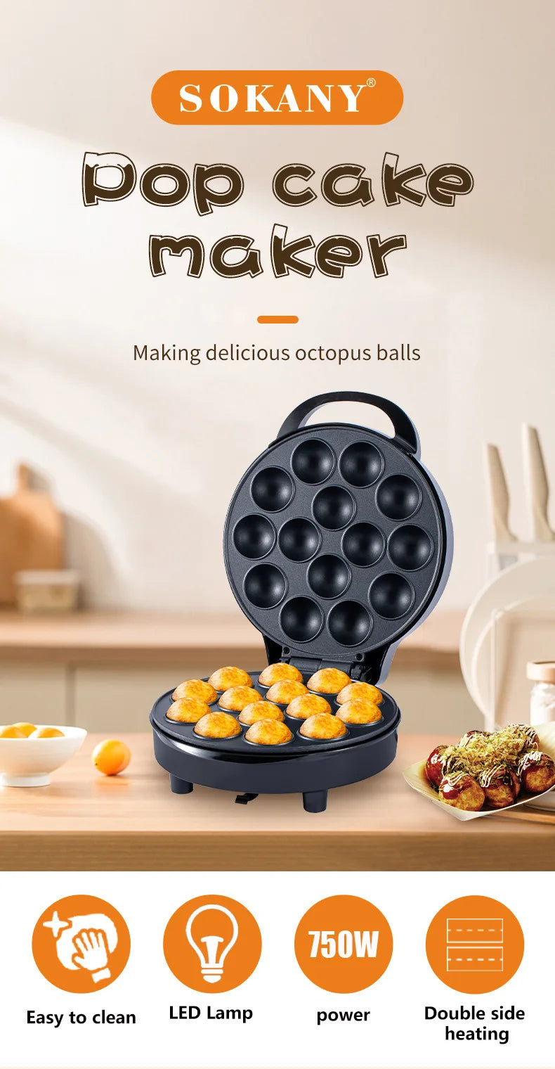 750W Electric Cake Pop Maker Non-Stick 14 Cake Capacity Cupcake Maker Griddle Donuts Octopus Balls for Kids Birthday Party - AMULET RING STORE