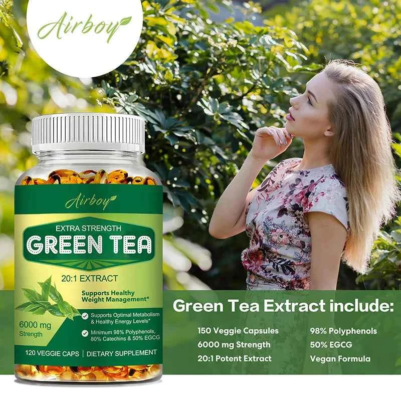 Green Tea Capsules - with 98% Polyphenols, 50% EGCG - Burns Fat, Boosts Metabolism, Appetite Suppressant, Antioxidant