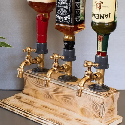 Whiskey Wood Dispenser 1/2/3-Heads Faucet Shaped Dining Table Wine Holder Liquor Stations Pipe Diffuser Bar Accessories - AMULET RING STORE