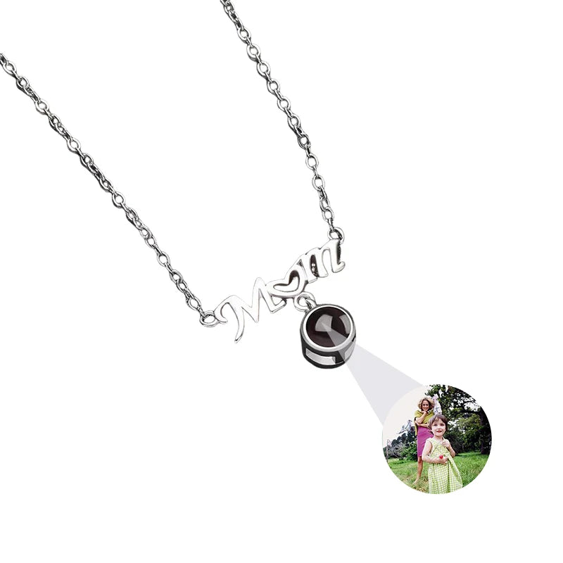 Custom Photo Necklace Personalized Picture Projection Necklace Rose Flower Projective Pendant Necklace Memorial Gifts For Women
