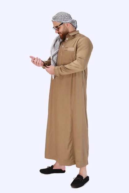 Men's New Long-sleeved Arab Robes Abaya Men's Robes in The Middle East Popular Muslim Men's Fashion Ethnic Long Clothing