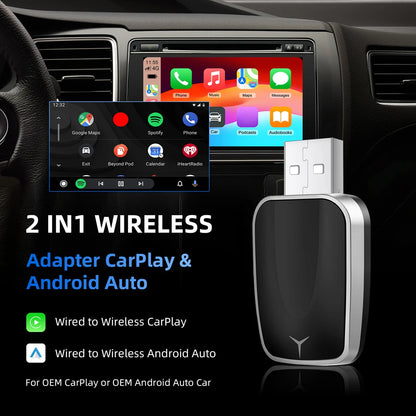 Wired To Wireless Carplay & Android Auto Mini Adapter Bluetooth-Compatible 5.0 WiFi for Cars with OEM Wired CarPlay Android Auto - AMULET RING STORE