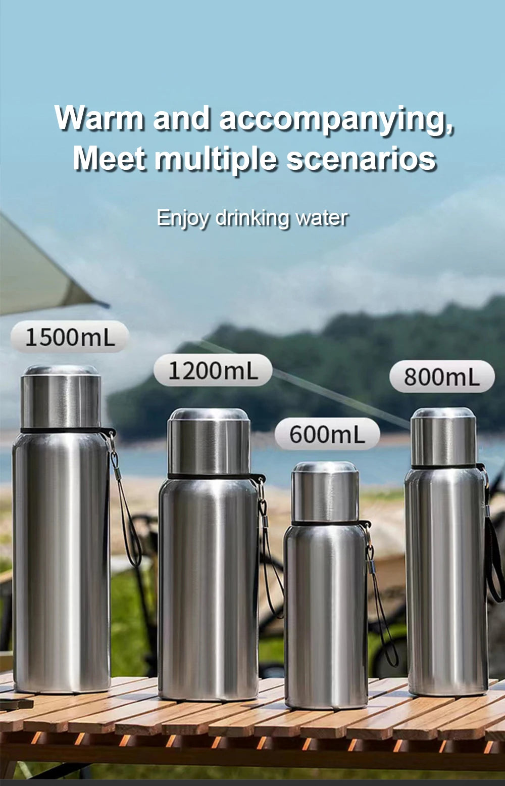 600-1500ml 316 Stainless Steel Thermos Bottle LED Temperature Display Thermal Mug Vacuum Flask Water Bottle For Outdoor Camping - AMULET RING STORE