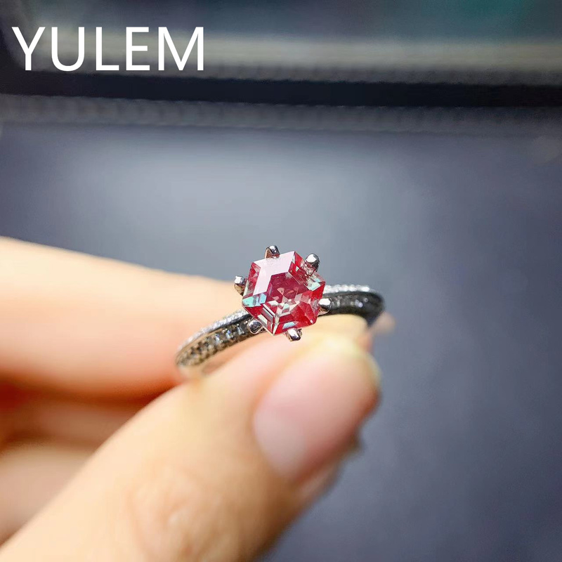 YULEM Hexagon 6x6mm Alexandrite Stone with Silver 925 Simple Design Wedding Ring Luxury Engagement Ring