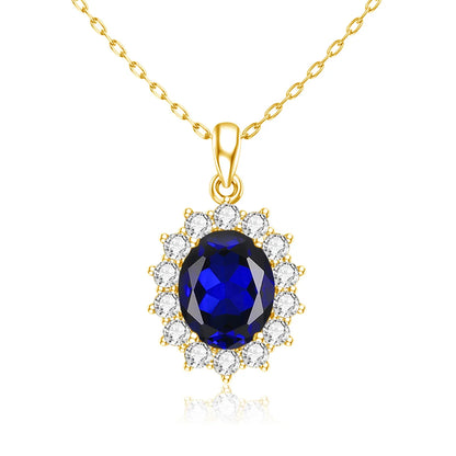 Szjinao Luxury Gold Pendant For Women Real 925 Sterling Silver Shiny Blue Sapphire With Cubic Zirconia Gemstone Fine Jewelery
