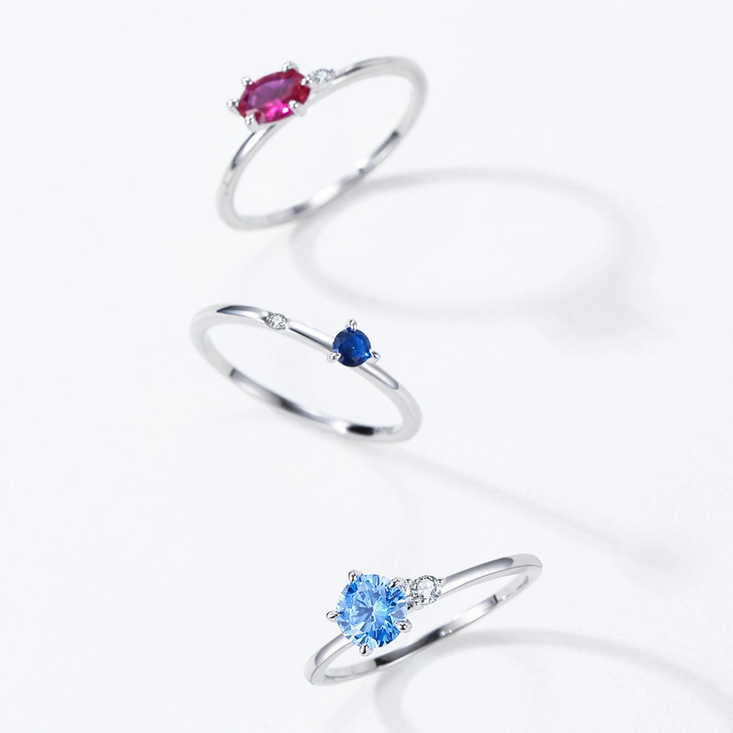 Ailmay Genuine 925 Sterling Silver Simple Navy Blue Zircon Ring for Women Fashion Minimalist Ring Fine Jewelry