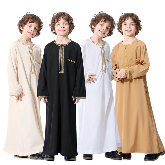 Small Size Muslim Man Clothing Islamic Muslim Arabic Men's Robe Long Sleeve Embroidered Stand Collar Arabian Thobe
