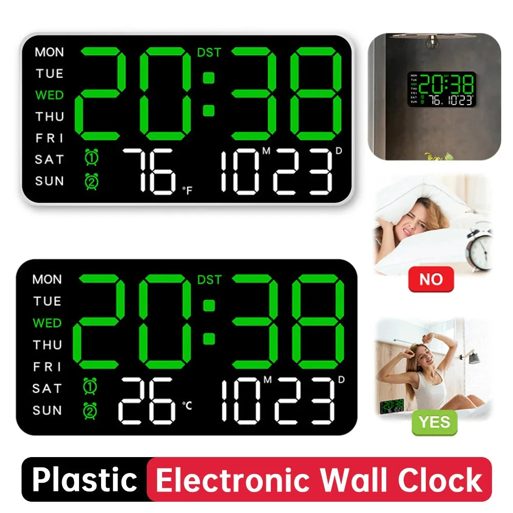 Car LED Digital Alarm Clock Hanging/Standing Electronic Clock Temperature/Date Display Boarderless Wall-mounted Clock USB