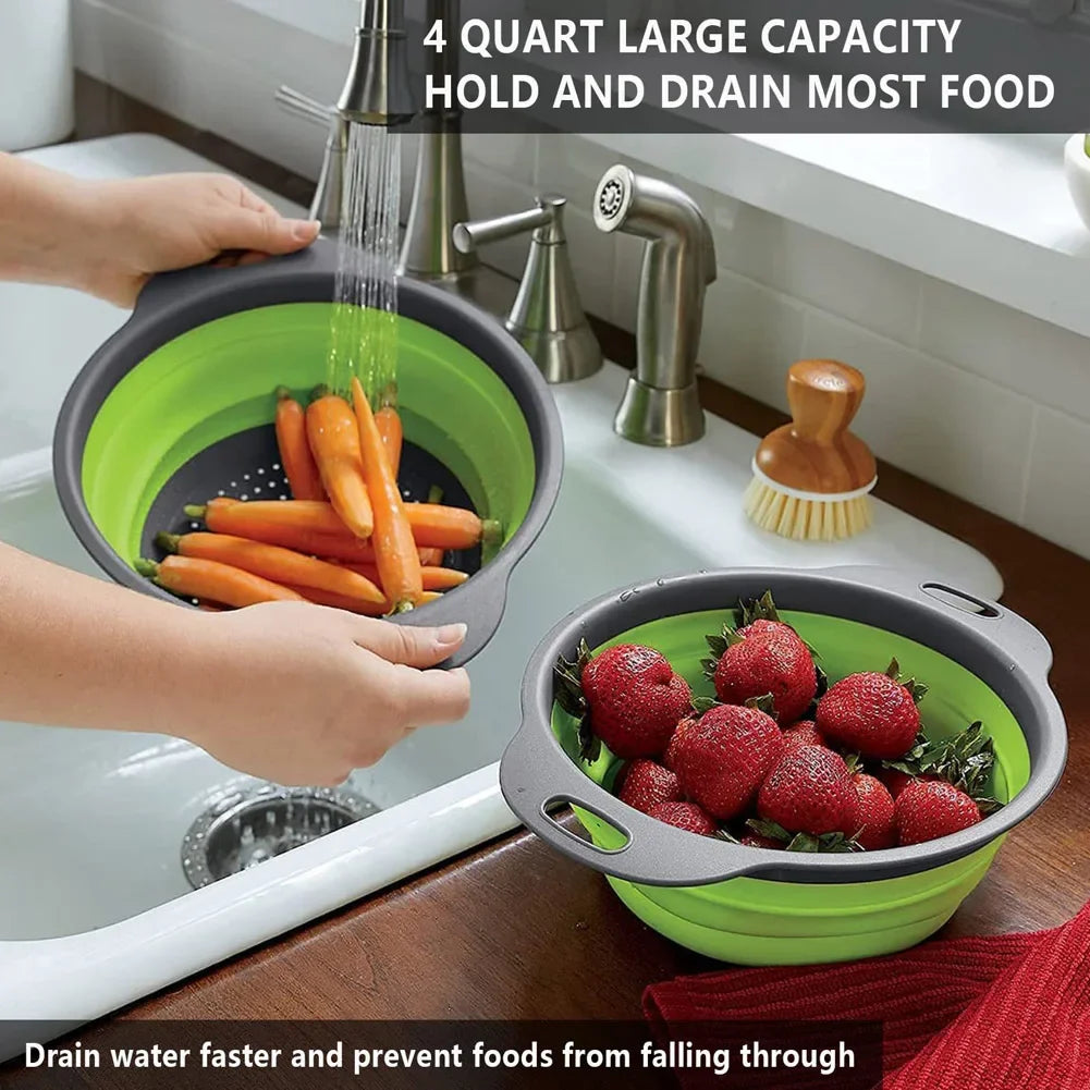 Silicone Round Folding Vegetable Fruits Washing Drain Basket Collapsible Colander Strainer Basket Kitchen Gadgets - AMULET RING STORE