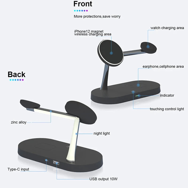 3 in 1 Wireless Charger Stand For iPhone 12 13 14 15 16 Fast Charging Station for Apple Watch 10 9 8 7 6 5 4 Airpods 2 3 Pro
