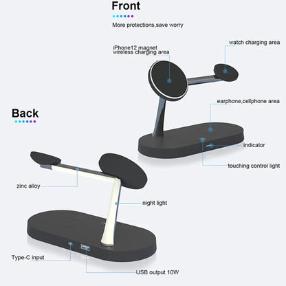 3 in 1 Wireless Charger Stand For iPhone 12 13 14 15 16 Fast Charging Station for Apple Watch 10 9 8 7 6 5 4 Airpods 2 3 Pro