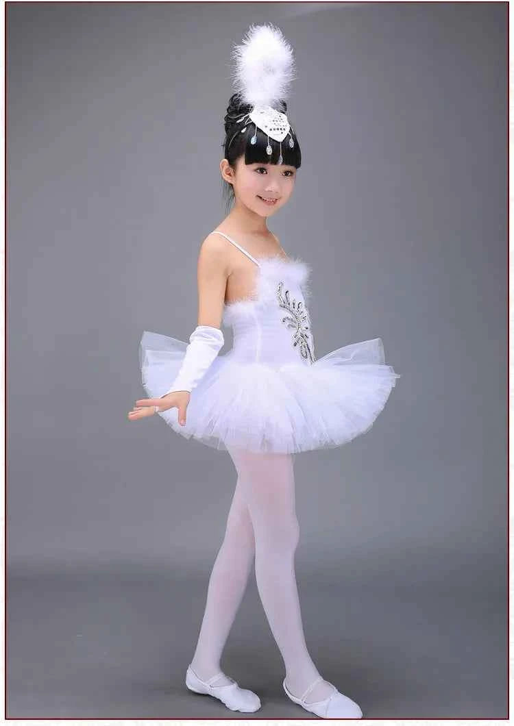White Ballerina Dancing Costumes For Kids Tutu Dancewear Professional Girls Swan Lake Dance Dress Performance Ballet Dress 1Set