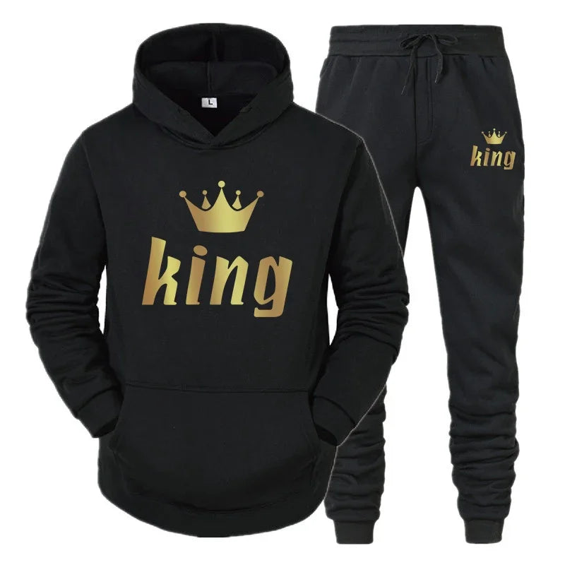 King And Queen Couple Outfit Hoodie and Jogger Pants High Quality Men Women Daily Casual Sport Jogging Suit King Queen Tracksuit - AMULET RING STORE