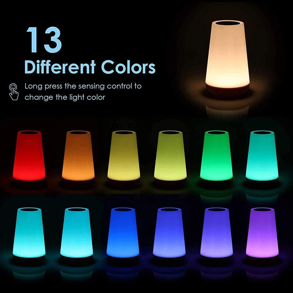 13 Color LED Changing Night Light RGB Remote Control Touch Dimmable Lamp Portable Table Bedside Lamp USB Rechargeable Night Lamp - AMULET RING STORE