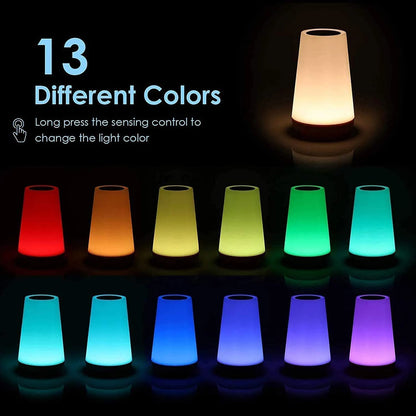 13 Color LED Changing Night Light RGB Remote Control Touch Dimmable Lamp Portable Table Bedside Lamp USB Rechargeable Night Lamp - AMULET RING STORE