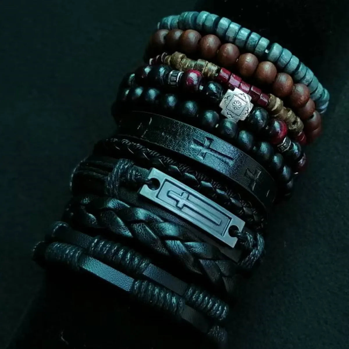 Khaki Tree 10 Pcs/set Black Wrap Woven Fashion Handmade Men Bracelets Male Women Leather Bracelets Men Bangle Wholesale Jewelry