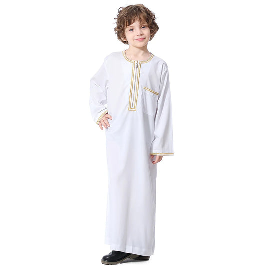 Small Size Muslim Man Clothing Islamic Muslim Arabic Men's Robe Long Sleeve Embroidered Stand Collar Arabian Thobe