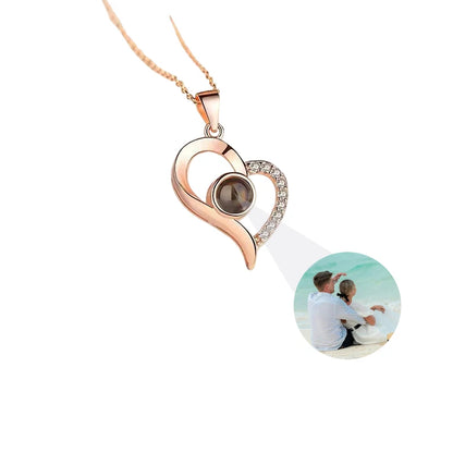 Custom Photo Necklace Personalized Picture Projection Necklace Rose Flower Projective Pendant Necklace Memorial Gifts For Women