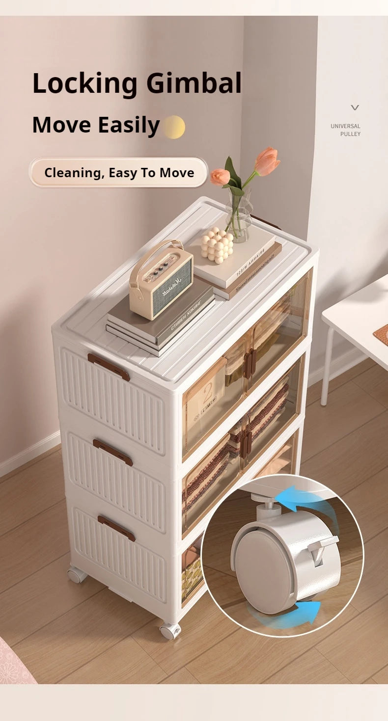 2025 Folding Living Room Cabinet Multifunction Closet Organizer With Wheel Stackable Sundries Large Capacity Storage Box Shelf - AMULET RING STORE