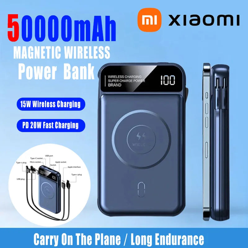 Xiaomi 50000mAh Portable Wireless Charging Power Bank Magnetic Charging Built-in Wire Mobile Phone Battery For Iphone Samsung - AMULET RING STORE