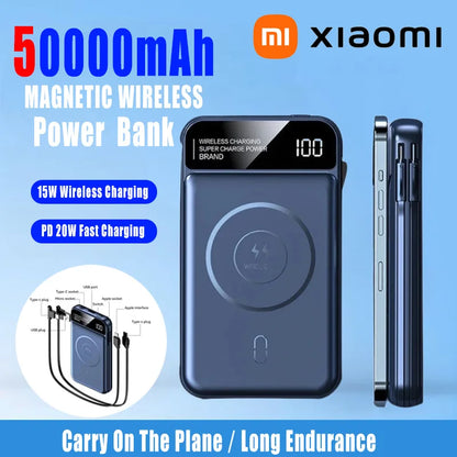 Xiaomi 50000mAh Portable Wireless Charging Power Bank Magnetic Charging Built-in Wire Mobile Phone Battery For Iphone Samsung - AMULET RING STORE