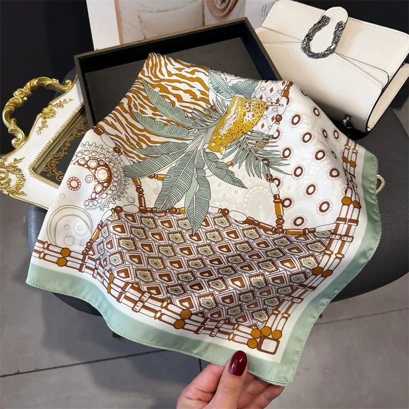 Luxury Fashion Print Square Scarf Women Soft Satin Scarves Bandana Hijab Neckerchief Shawl Kerchief Hair Band Foulard Lady - AMULET RING STORE