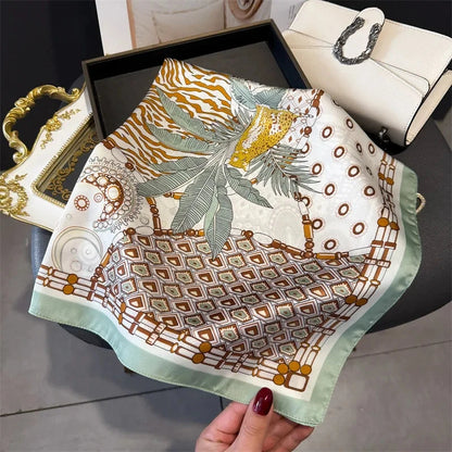 Luxury Fashion Print Square Scarf Women Soft Satin Scarves Bandana Hijab Neckerchief Shawl Kerchief Hair Band Foulard Lady - AMULET RING STORE
