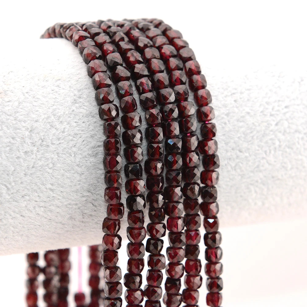 Natural Pyrope Garnet Faceted Round / Cube Beads 2mm,3mm,4mmfor Jewelry Making Bracelet Necklace Beads DIY Accessories Wholesale - AMULET RING STORE