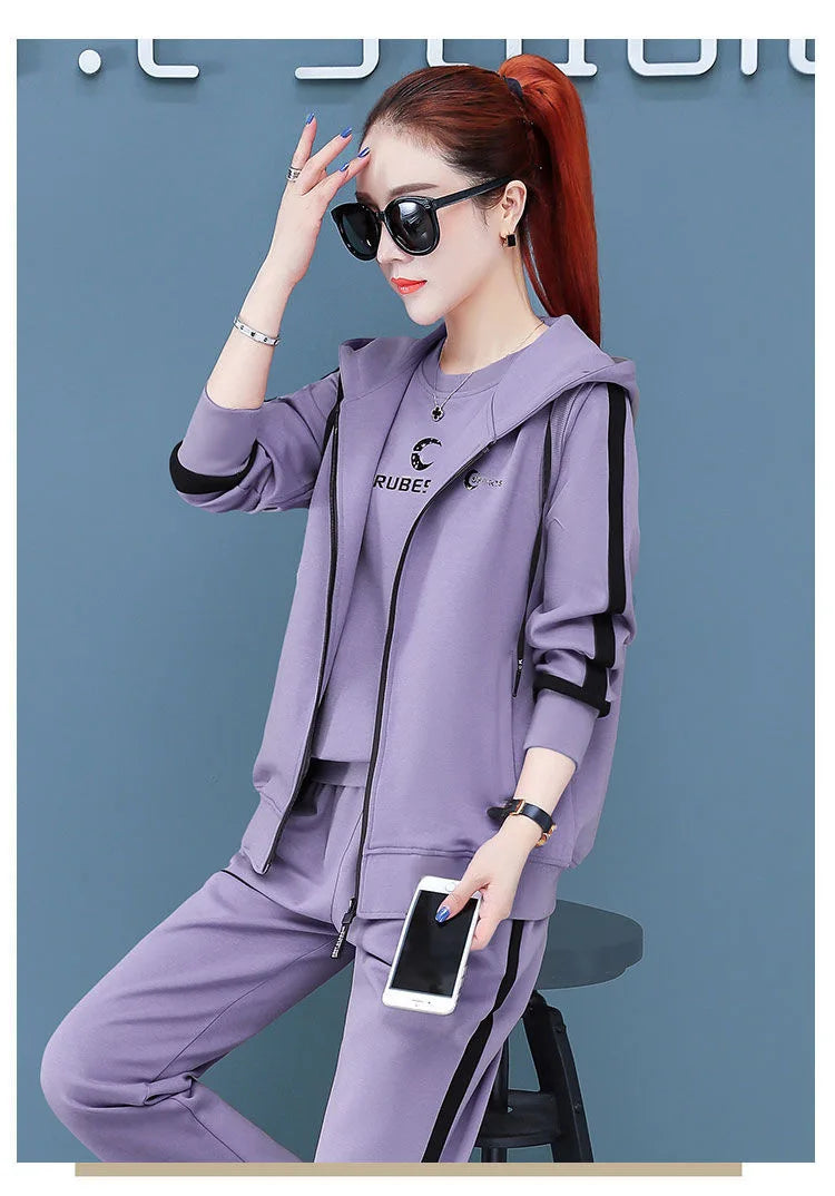Spring Autumn Women Tracksuit Coats+Sweatshirts+Pants 3Pcs Suit Fashion Outfits Ladies Casual Clothing Sets Loose Sportswear