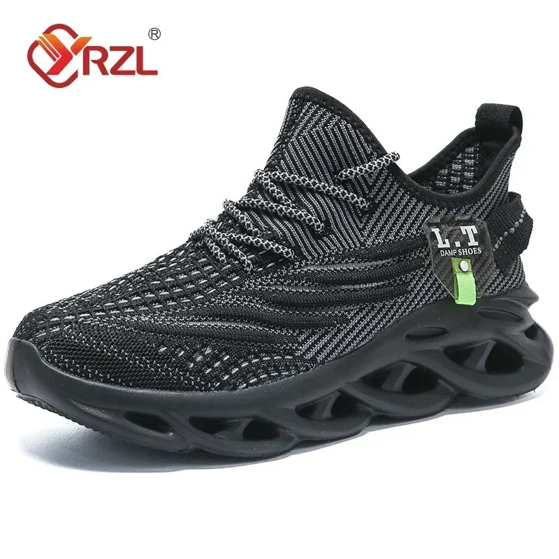 YRZL Men Sports Running Black Jogging Shoes Casual Sneakers Outdoor Breathable Mesh Women Light Shock-absorption Black Tennis - AMULET RING STORE