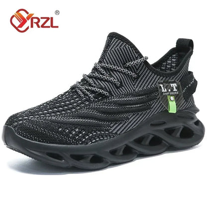 YRZL Men Sports Running Black Jogging Shoes Casual Sneakers Outdoor Breathable Mesh Women Light Shock-absorption Black Tennis - AMULET RING STORE