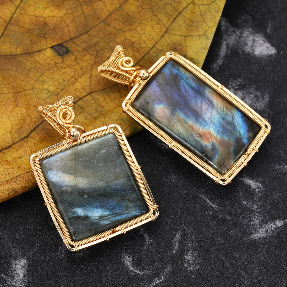 Labradorite Rainbow Moonstone Gemstone Pendant Copper Wire Wrapped Labradorite Jewelry Labradorite Necklace With Chain and Box