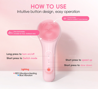 Electric Sonic Waterproof Facial Cleansing Brush Rechargeable Hot compress Deep Pore Cleaner Silicone Cleanse Skincare Device